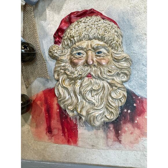 Handcrafted and Hand Painted OOAK Santa Claus Wall Art in Light Blue Frame - Picture 2 of 6